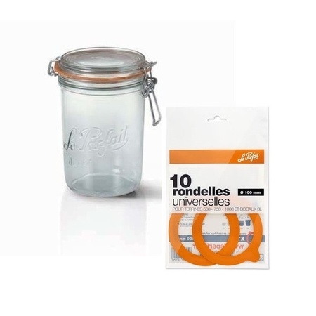 Weck jars 1L with 10 pieces  rubber ring brown 