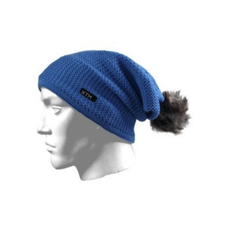 Winter cap blue with fluff ball