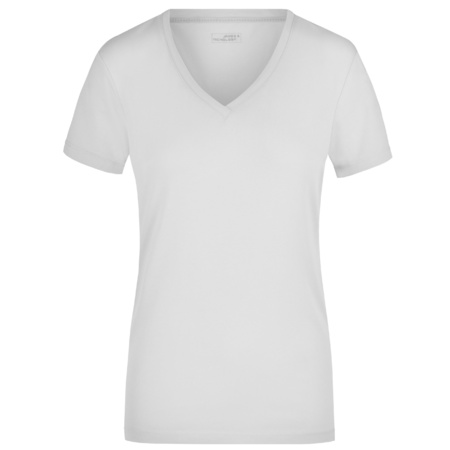 White ladies stretch t-shirt V-neck 
