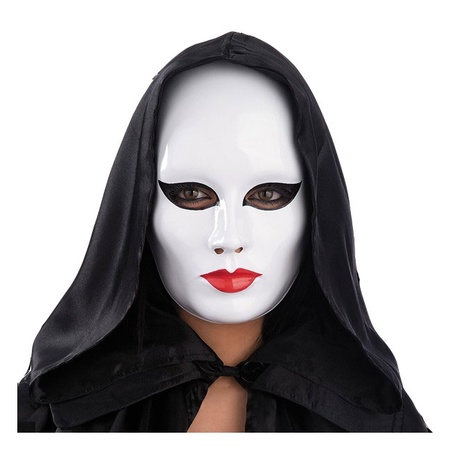 White face mask with red lips