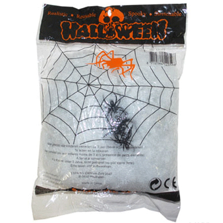 Wit horror spinnenweb met spinnen 60 gr halloween decoratie