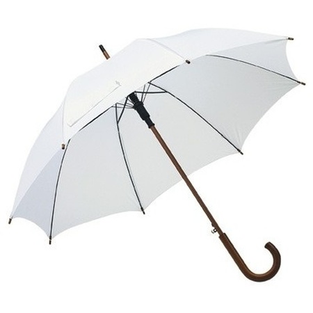 Witte basic paraplu 103 cm diameter met houten handvat