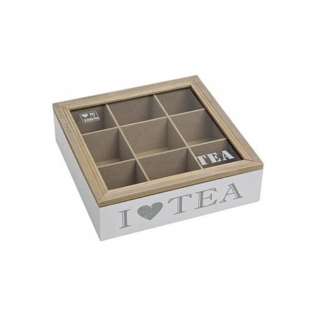 White tea box with 9 compartments i love tea 