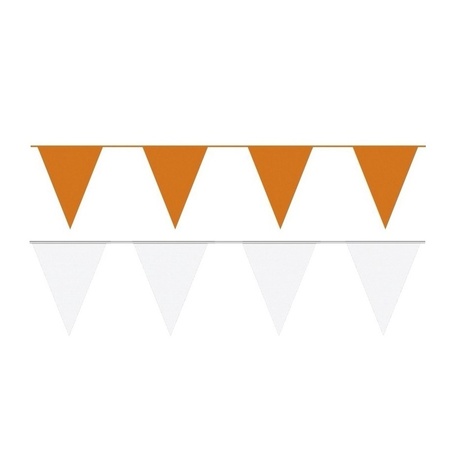 Witte/Oranje feest punt vlaggetjes pakket 60 meter