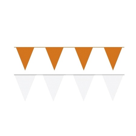 Witte/Oranje feest punt vlaggetjes pakket 80 meter
