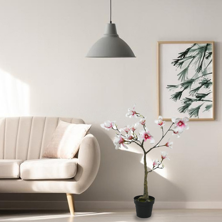 Witte/roze Magnolia/beverboom kunsttak kunstplant 102 cm in pot