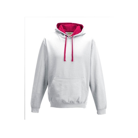 White sweater with pink hood for men