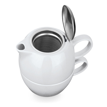 White teapot with strainer and ceramic cup 430 ml 13 cm