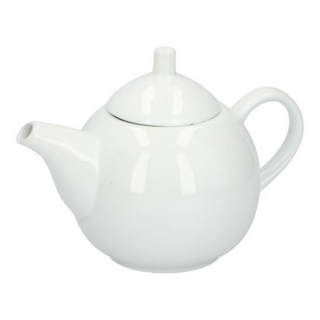White ceramic teapot 1 liter with 4x heat resistent teaglasses of 300 ml