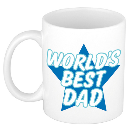 Worlds best dad kado mok / beker wit met blauwe ster - Vaderdag / verjaardag 