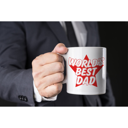 Worlds best dad gift mug / cup white with red star
