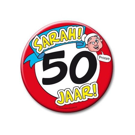 XXL verjaardags button 50 jaar Sarah