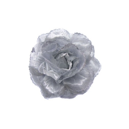 Toppers - Zilveren glitter bloem accessoire