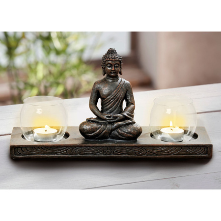 1x Sitting Buddha tealightholder black 32 cm
