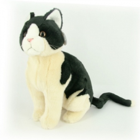 Zittende kat knuffel zwart/wit 30cm