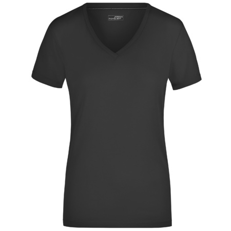Zwart dames stretch t-shirt met V-hals 