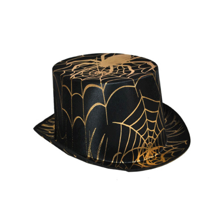 Zwart/ gouden hoge hoed met gouden spin