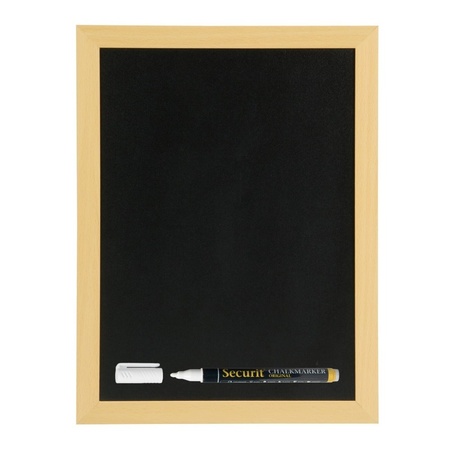 Black chalkboard with brown border 40 x 60 cm with marker