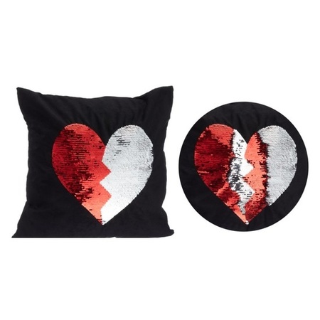 Black pillow with red/white reversible sequins 40 x 40 cm