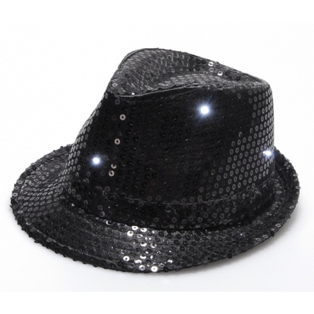 Black glitter hat with sequins and LED light