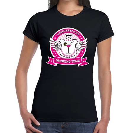 Zwart Vrijgezellen drinking team t-shirt dames