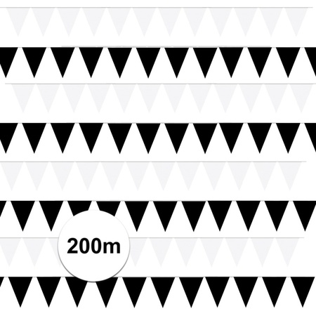 Zwart/Witte feest punt vlaggetjes pakket 200 meter