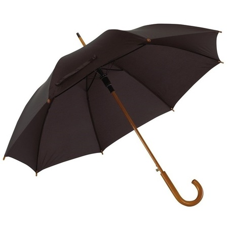 Zwarte basic paraplu 103 cm diameter met houten handvat .