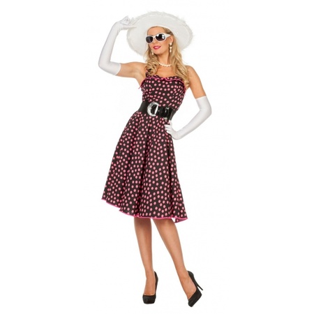 Black fifties dress with pink dots for ladies