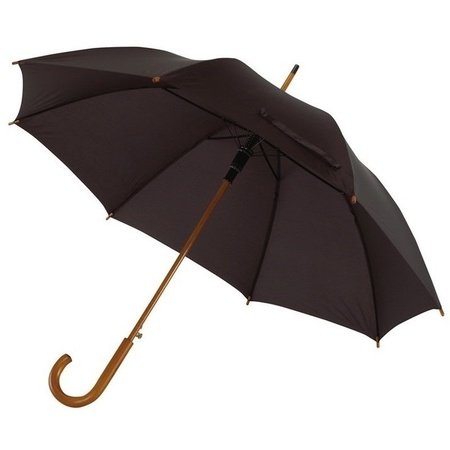Zwarte luxe paraplu met houten handvat in haakvorm 103 cm