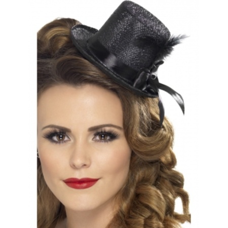 Mini top hat black with feather