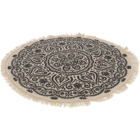Black/natural hammam style bath mat/rug 50 cm round