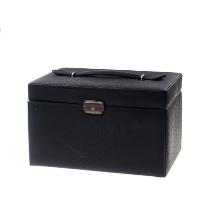Zwarte sieradenkoffer met lades en handvat 24 x 15.5 x 16 cm