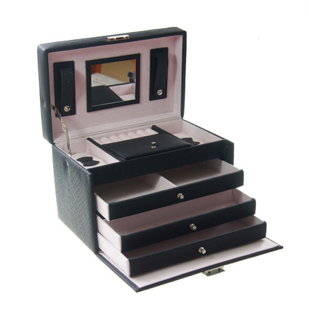 Black jewelry suitcase/box with drawers and a handle 24 x 15.5 x 16 cm